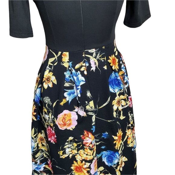 Oxiuli Women’s Dress Size S Fashion Fitted Waist Knit Black Floral - Picture 9 of 16